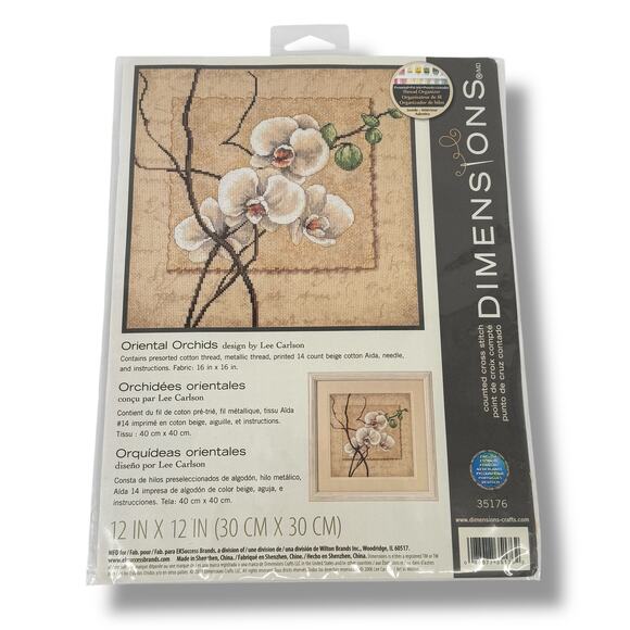 Dimensions 35176 Oriental Orchids Cross Stitch Kit by Lee Carlson 12x12 - Picture 1 of 6